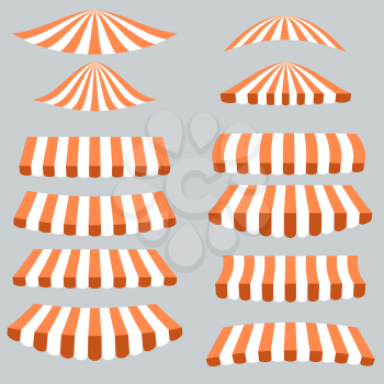 Orange White Tents Isolated on Grey Background.