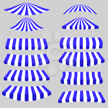 Blue White Tents Isolated on Grey Background.