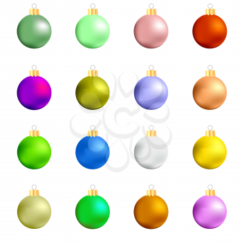 Colorful Christmas Glass Balls Collection Isolated on White Background