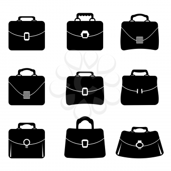 Set of Silhouettes of Briefcase Icons Isolated on White Background