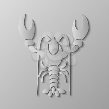 Grey Stylized Lobster Isolated on Grey Background