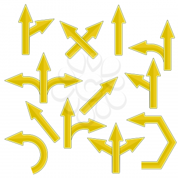 Set of Yellow Arrows Isolated on White Background