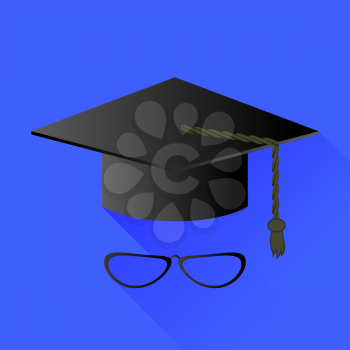 Hat and Glasses Isolated on Blue Background