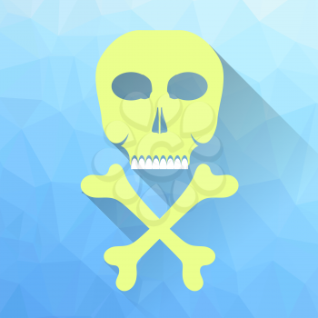 Skull and Crossbones Icon Isolated on Blue Polygonal Background