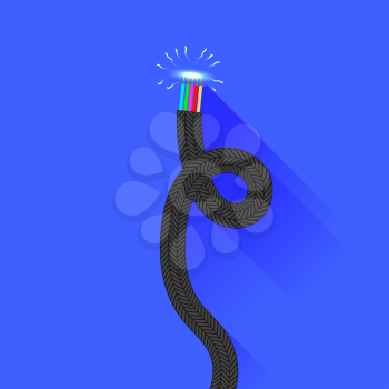 Damaged Cable Icon Isolated on Blue Background. Flat Design. Long Shadow.