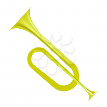 Yellow Horn Isolated on White Background. Wind Musical Instrument