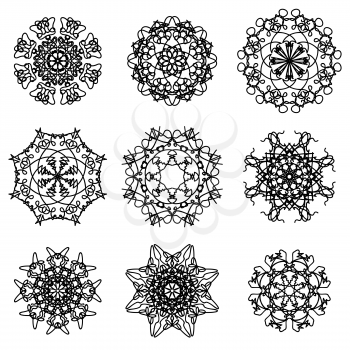 Round Ornamental Geometric  Pattern. Silhouettes of Snow Flakes
