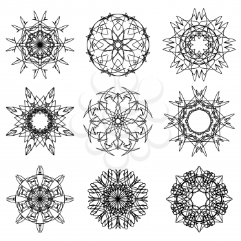 Round Ornamental Geometric Pattern. Silhouettes of Snow Flakes
