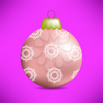 Christmas Pink Glass Ball Isolated on Pink Background