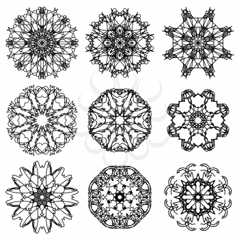 Round Ornamental Geometric Pattern. Silhouettes of Snow Flakes