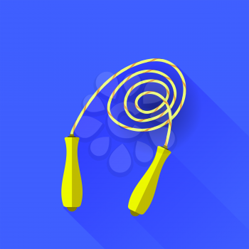Yellow Skipping Rope Isolated on Blue Background. Flat Design. Long Shadow