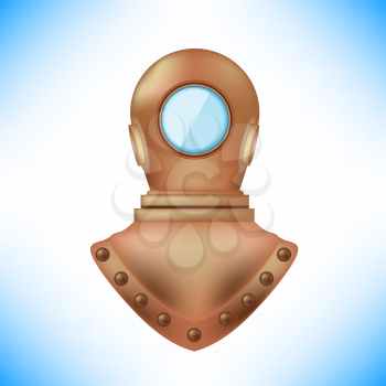 Old Metal Diving Helmet Isolated on Blue Background