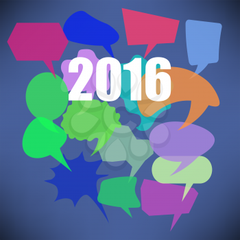 Colorful New Year Speech Bubbles  on Blue Background