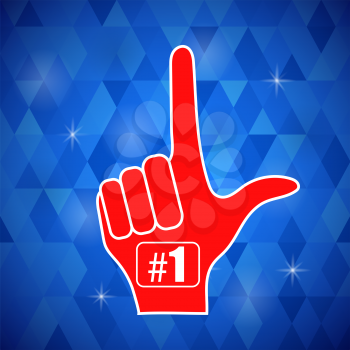 Red  Foam Finger Isolated on Blue Polygonal Background