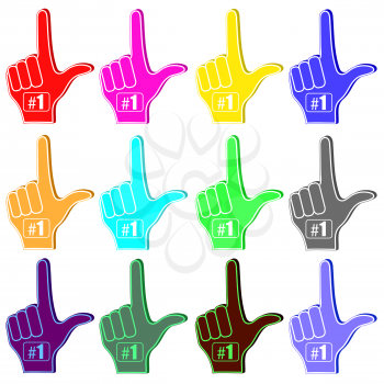 Foam Fingers Silhouettes Isolated on White Background