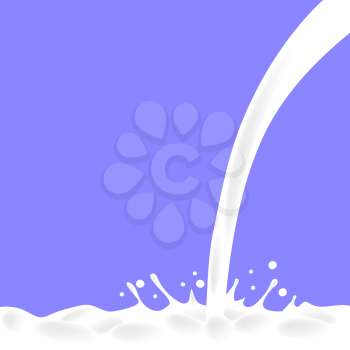 Pouring Milk Splash on Blue Background. Milk Poured Down. Milk Background.