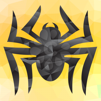 Spider Grey Silhouette Isolated on Yellow Mosaic Background