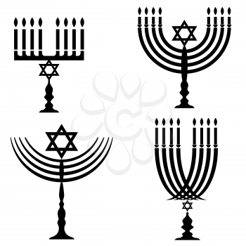 Set of Menorah Silhouettes Isolated on White Background