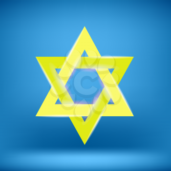 Yellow Star of David Isolated on Blue Background