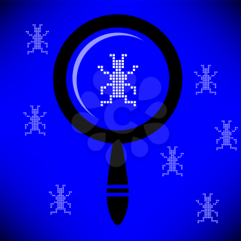 Software Testing Concept. Computer Virus. Virus Bug in Program Code. Magnifying Glass in Front.