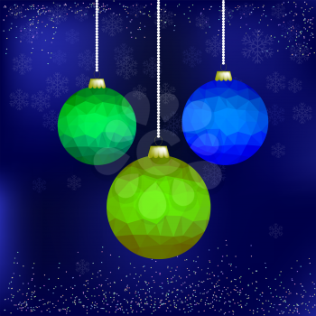 Set of Colorful Glass Balls Isolated on Blue Snowflakes Background