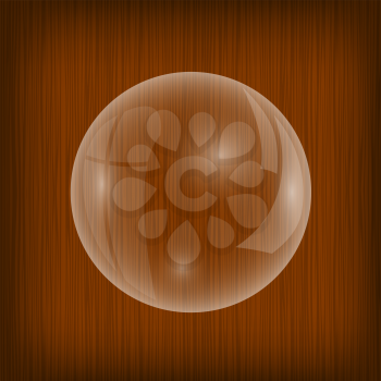 Transparent Soap  Water Bubbles Isolated on Wood Background