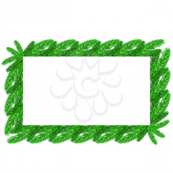 Fir Green Frame Isolated on White Background. Restangular Christmas Floral Frame.