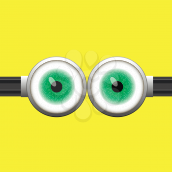 Goggle with Two Green Eyes on Yellow Color Background