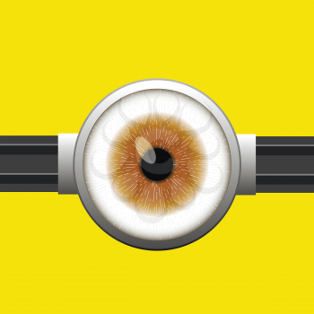Goggle with One Brown Eye on Yellow Color Background