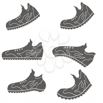 Set of Gray Sport Shoe Icons Isolated on White Background