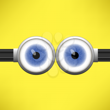 Goggle with Two Blue Eyes on Yellow Color Background