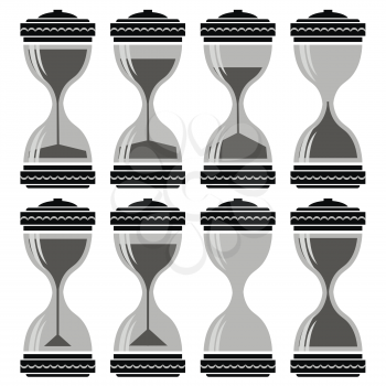 Set of Sandglass Icons Isolated on White Background. Sandglass Animation Frames. Old Time Hourglass, Retro Sandclock Process Timer, Animation Countdown Illustration.