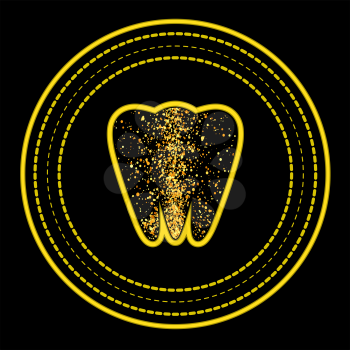Tooth Logo on Yellow  Circle Frame. Tooth Emblem. Tooth Icon on Black Background.