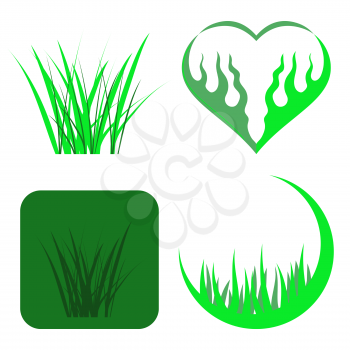 Set of Green Grass Icons Isolated on White Background