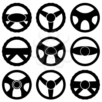 Steering Wheel Icon Collection Isolated on White Background.