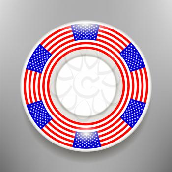 Ceramic Plate with American Flag Print Isolated on Grey Bckground