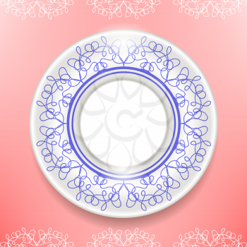 Ceramic Ornamental  Plate Isolated on Pink Background. Top View