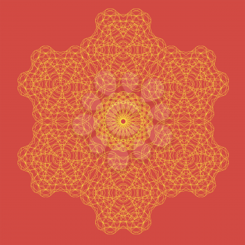 Round Geometric Ornament Isolated on Red Background