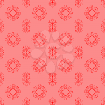 Seamless Texture on Pink. Element for Design. Ornamental Backdrop. Pattern Fill. Ornate Floral Decor for Wallpaper. Traditional Decor on Pink Background