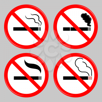 No Smoking, Cigarette, Smoke and Cigar Prohibited Symbols Isolated on Grey Background