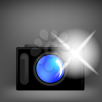 Digital Camera and Flash Isolated on Grey Background