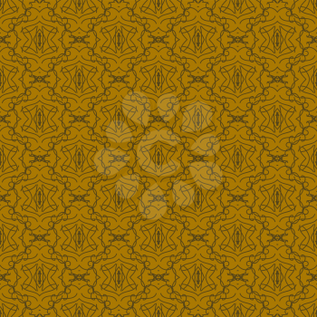Seamless Texture on Brown. Element for Design. Ornamental Backdrop. Pattern Fill. Ornate Damascus Decor for Wallpaper. Traditional Decor on Background