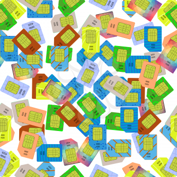 SIM Cards Seamless Pattern on White Background.