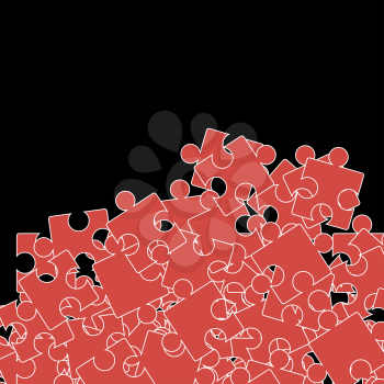 Set of Red Puzzle  on Black Background.  Jigsaw Pattern