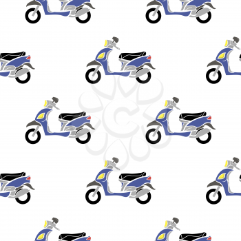 Blue Scooters Isolated on White Background. Seamless Minibike Pattern