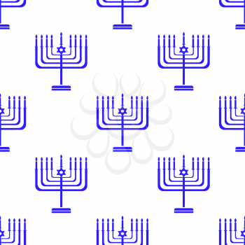 Silhouettes of Menorah Seamless Pattern. Jewish Symbol of Religion