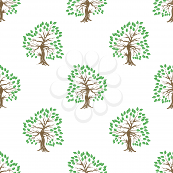 Green Tree Seamless Pattern. Summer Leaves Background