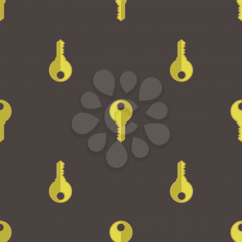 Yellow Keys Isolated on Dark Background. Seamless Gold Key Pattern