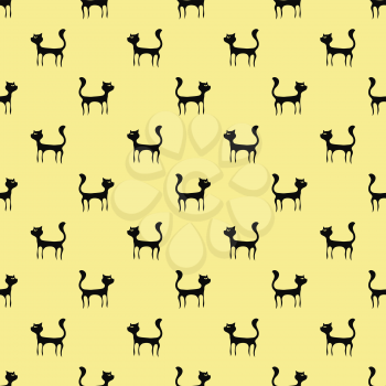 Black Cats Seamless Pattern. Animal Pets Silhouettes  Background.