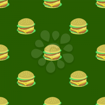 Hamburger Seamless Pattern on Green Background. Set of Sandwiches. Unhealthy Fast Food
